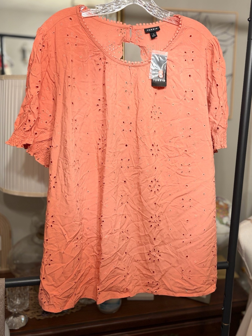 torrid Coral Eyelet Short Sleeve Top